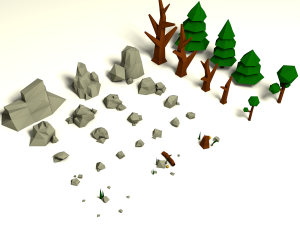 low poly rocks and trees pack Model 3D