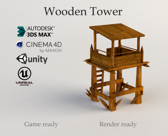 wooden tower Modello 3D .c4d .max .obj .3ds .fbx .stl .blend 