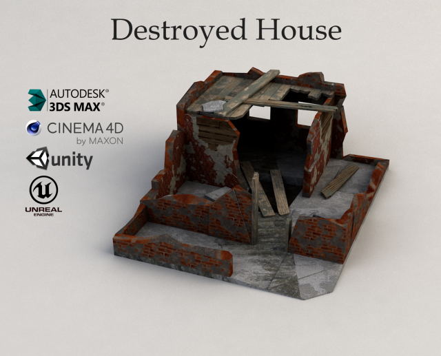 destroyed house Modelo 3D .c4d .max .obj .3ds .fbx .stl .blend 