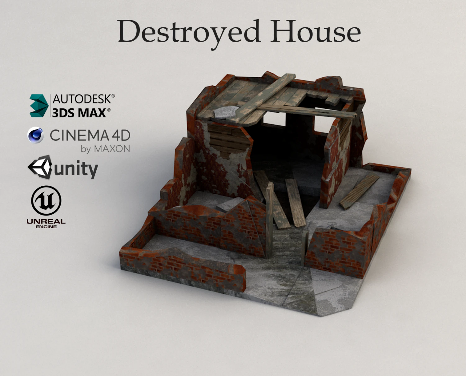 destroyed house 3D Model .c4d .max .obj .3ds .fbx .stl .blend
