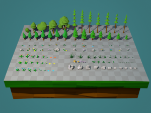 trees flowers and rocks 3D Model