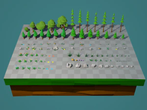 alberi fiori e rocce Modello 3D