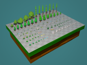 trees flowers and rocks 3D Model