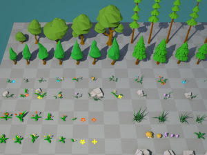 trees flowers and rocks 3D Model