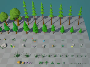trees flowers and rocks 3D Model