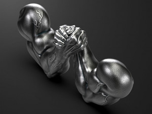 Arm-Wrestling two metal hands holding each 3D print model Modèles 3D en vedette
