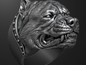Ring with angry pitbull head 3D print model 3Dプリントモデル