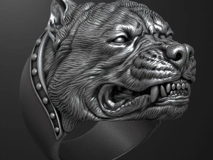 Ring with angry pitbull head 3D print model 3D Print Model