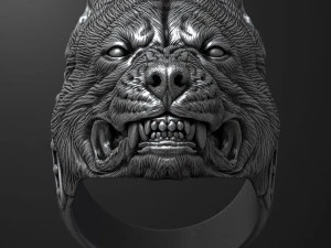 Ring with angry pitbull head 3D print model 3D Print Model