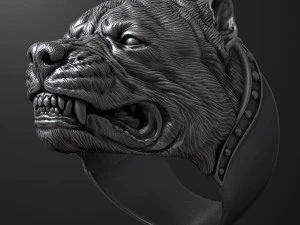 Ring with angry pitbull head 3D print model 3D Print Model