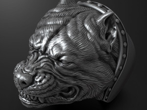 Ring with angry pitbull head 3D print model Modèles 3D en vedette