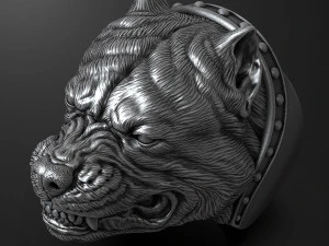 Ring with angry pitbull head 3D print model 3D Print Model