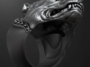 Ring with angry pitbull head 3D print model 3D Print Model