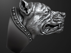 Ring with angry pitbull head 3D print model Modèles 3D en vedette