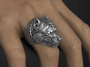 Ring with angry pitbull head 3D print model 3D Print Model