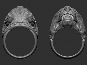 Ring with angry pitbull head 3D print model Modèles 3D en vedette