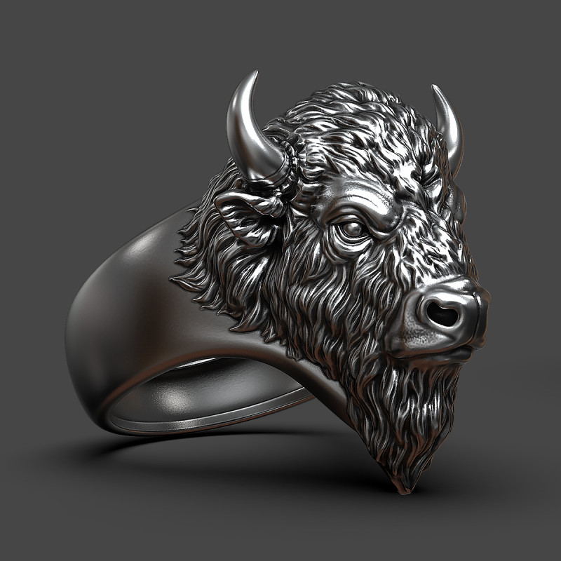 Of a bison head ring 3D Принт Модель .c4d .max .obj .3ds .fbx .stl .blend