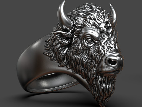 of a bison head ring 3D Print Model