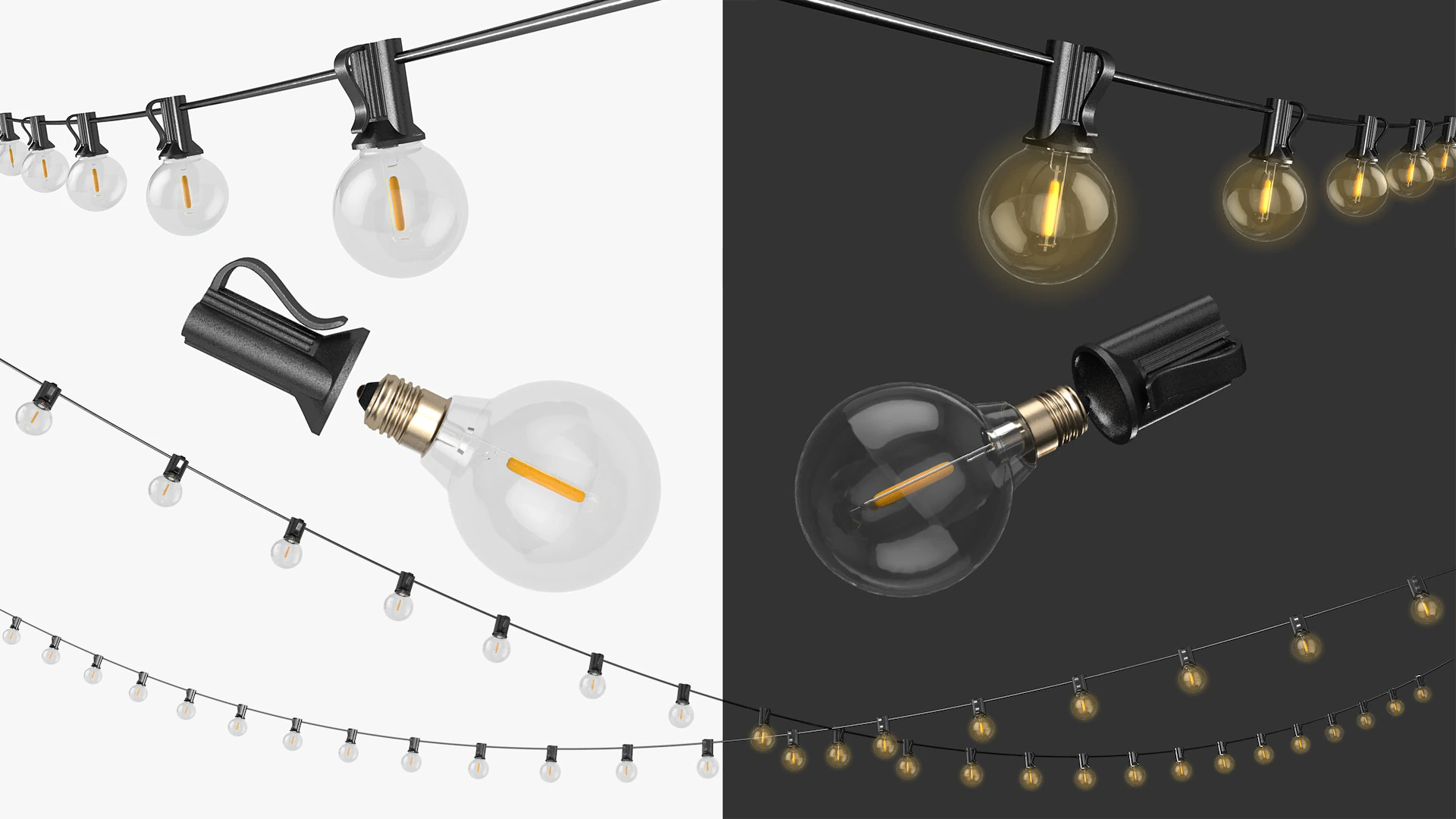 Garland Outdoor String Lights 3D Model .c4d .max .obj .3ds .fbx .stl .blend