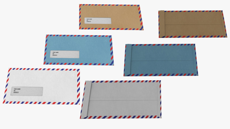 3D Air Mail Window Envelope Size DL Style POCKET 3D 模型 .c4d .max .obj .3ds .fbx .stl .blend 