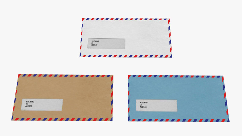 Air Mail Window Envelope Size DL Style WALLET 3D मॉडल .c4d .max .obj .3ds .fbx .stl .blend 