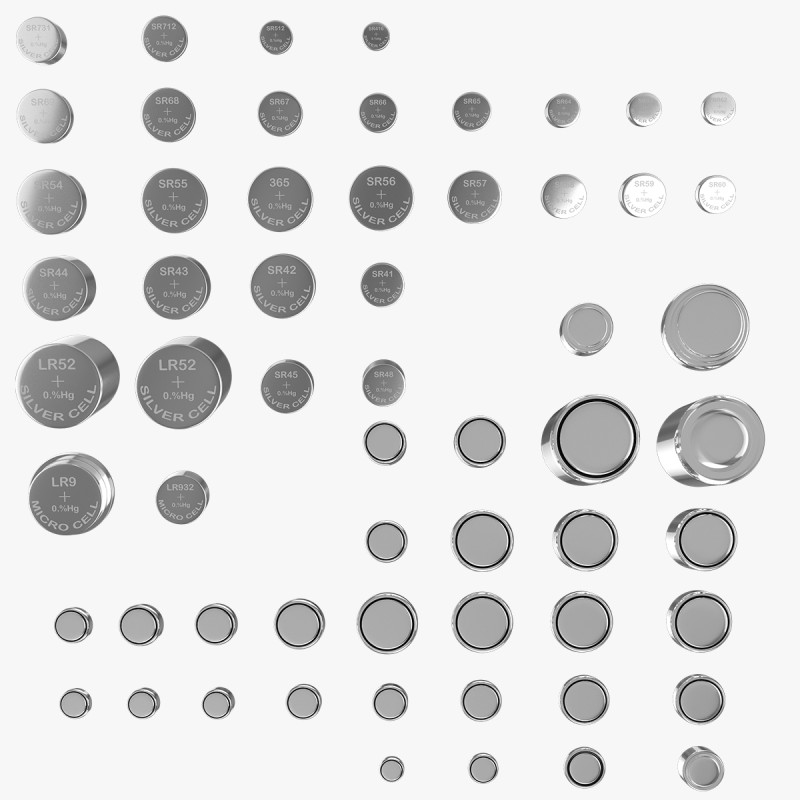 All Size Silver Oxide and Alkaline Battery Cells 3D 模型 .c4d .max .obj .3ds .fbx .stl .blend