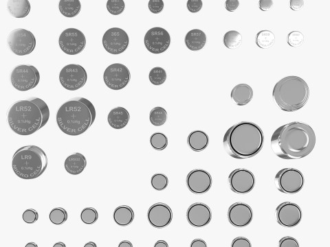 All Size Silver Oxide and Alkaline Battery Cells 3D Modell