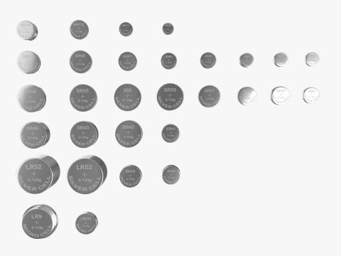 All Size Silver Oxide and Alkaline Battery Cells 3D 模型