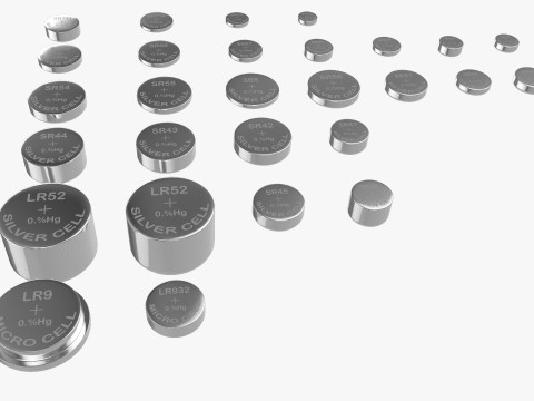 All Size Silver Oxide and Alkaline Battery Cells 3D 模型