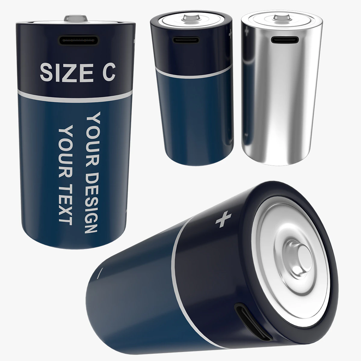 C Battery Cell with Type C USB 3D Model .c4d .max .obj .3ds .fbx .stl .blend