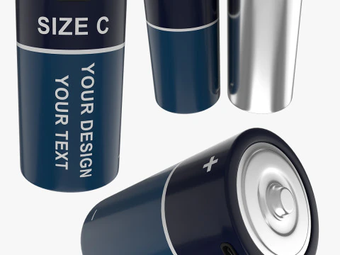 C형 USB를 갖춘 C 배터리 셀 3D 모델