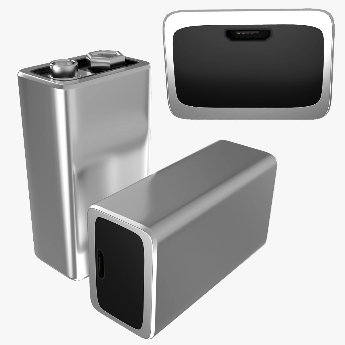 Rechargeable 9 Volt Square Battery Micro USB Bottom New Design 3D Model .c4d .max .obj .3ds .fbx .stl .blend 
