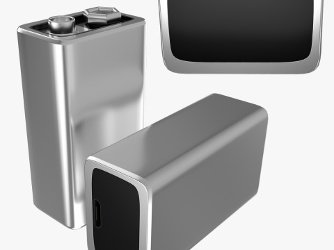 Rechargeable 9 Volt Square Battery Micro USB Bottom New Design Modelo 3D