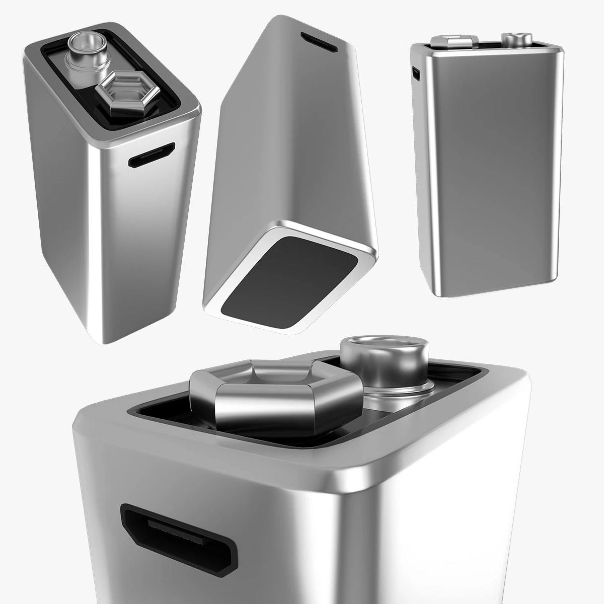 Rechargeable 9 Volt Square Battery Micro USB Side Top New Design 3D Model .c4d .max .obj .3ds .fbx .stl .blend 