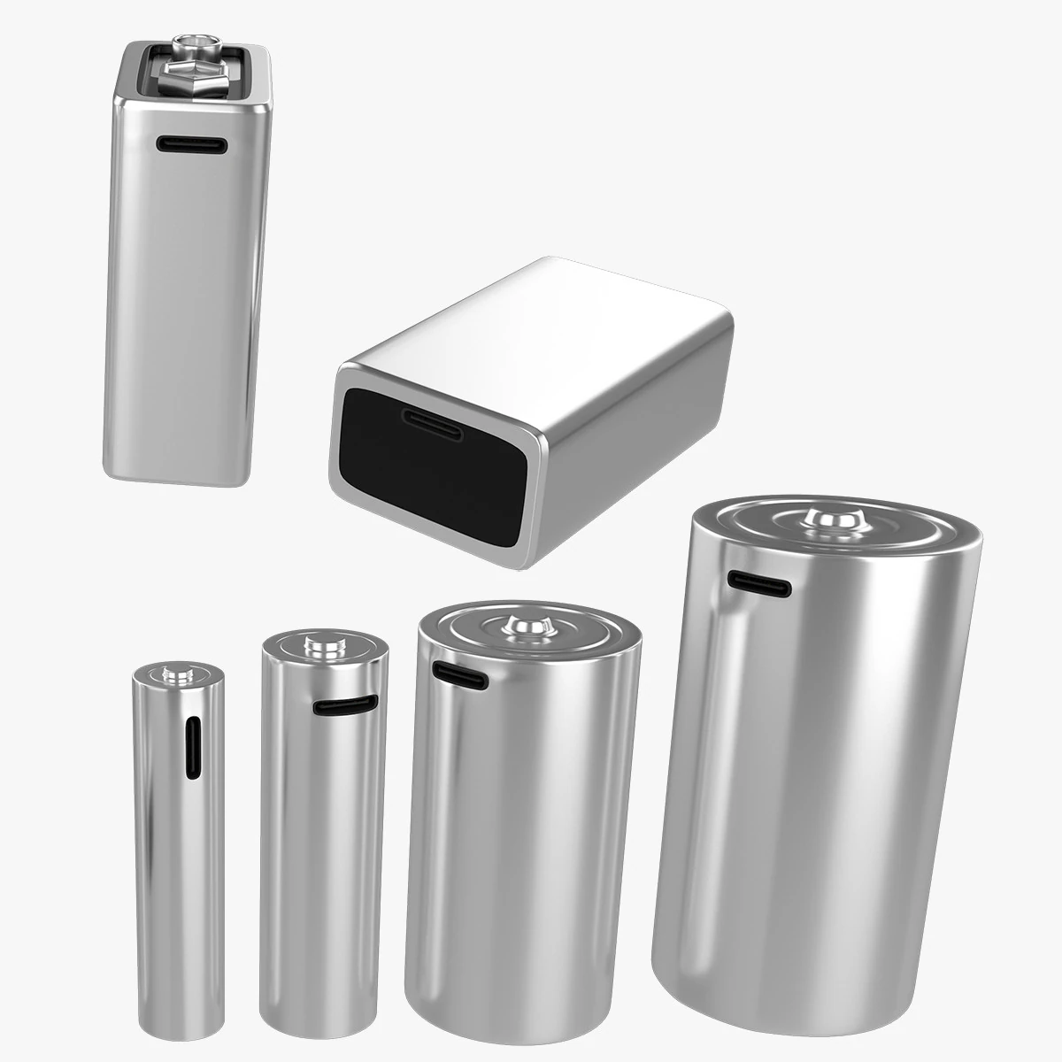 Battery Cells with Type C USB Rechargeable 3D Model .c4d .max .obj .3ds .fbx .stl .blend