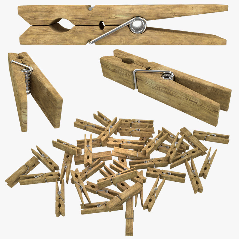 Wooden Clothespins 3D Model .c4d .max .obj .3ds .fbx .stl .blend 