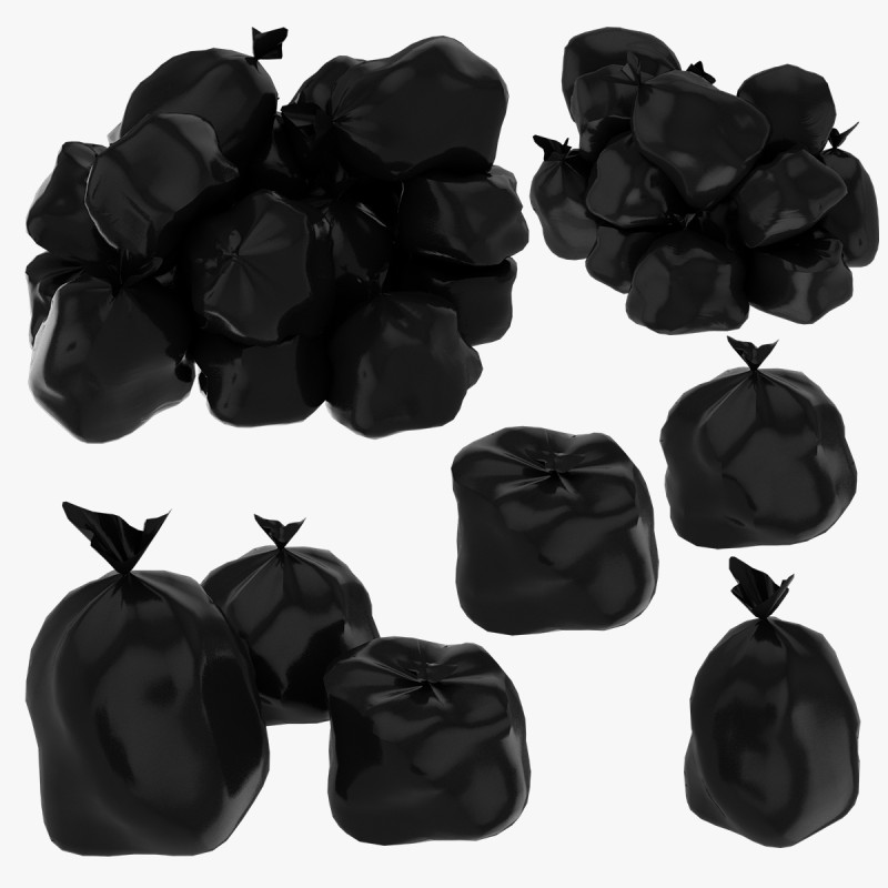 Closed Black Plastic Trash Rubbish Garbage Bags Model 3D .c4d .max .obj .3ds .fbx .stl .blend