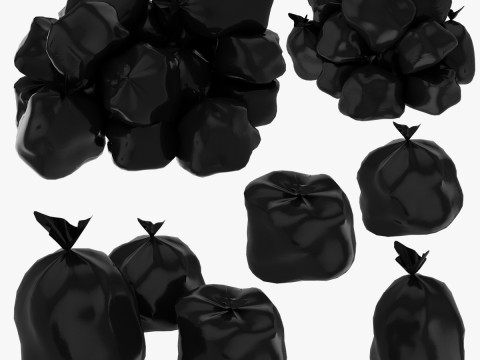Closed Black Plastic Trash Rubbish Garbage Bags 3Dモデル