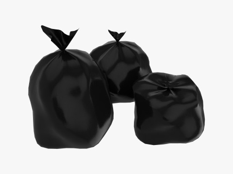 Closed Black Plastic Trash Rubbish Garbage Bags Model 3D