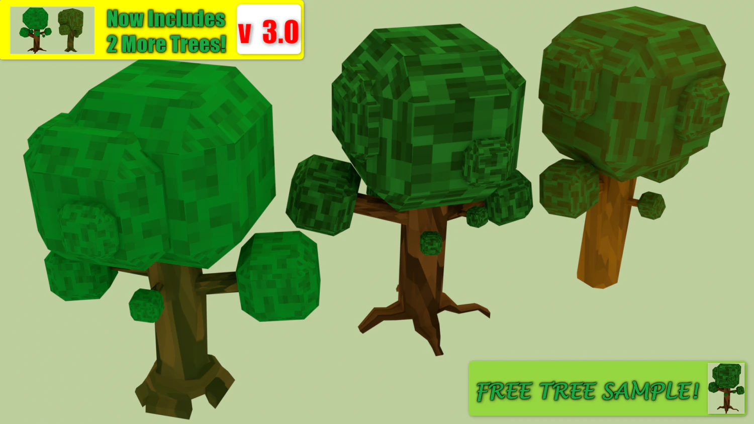 pixel trees 5 pack 3D Model .c4d .max .obj .3ds .fbx .stl .blend 