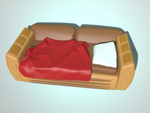 sofa with red blanket and white orthopedic pillow 3D-Modell