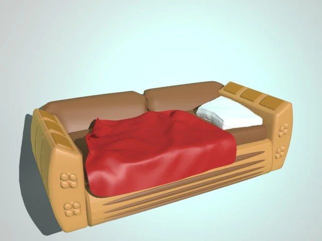 sofa with red blanket and white orthopedic pillow 3D Model .c4d .max .obj .3ds .fbx .stl .blend