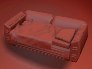sofa with red blanket and white orthopedic pillow 3D-Modell