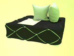 black sofa with white gambeson pillow and blanket 3D Model