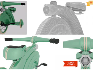 УДИВИТЕЛЬНАЯ 3D МОДЕЛЬ ВИНТАЖНОГО ТРЕХЦИКЛА 3D Модель