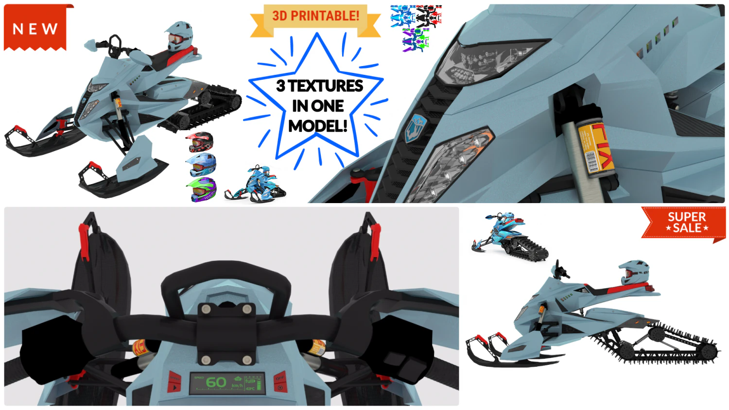 AWESOME SnowMobile 3D MODEL PACK 3D Model .c4d .max .obj .3ds .fbx .stl .blend