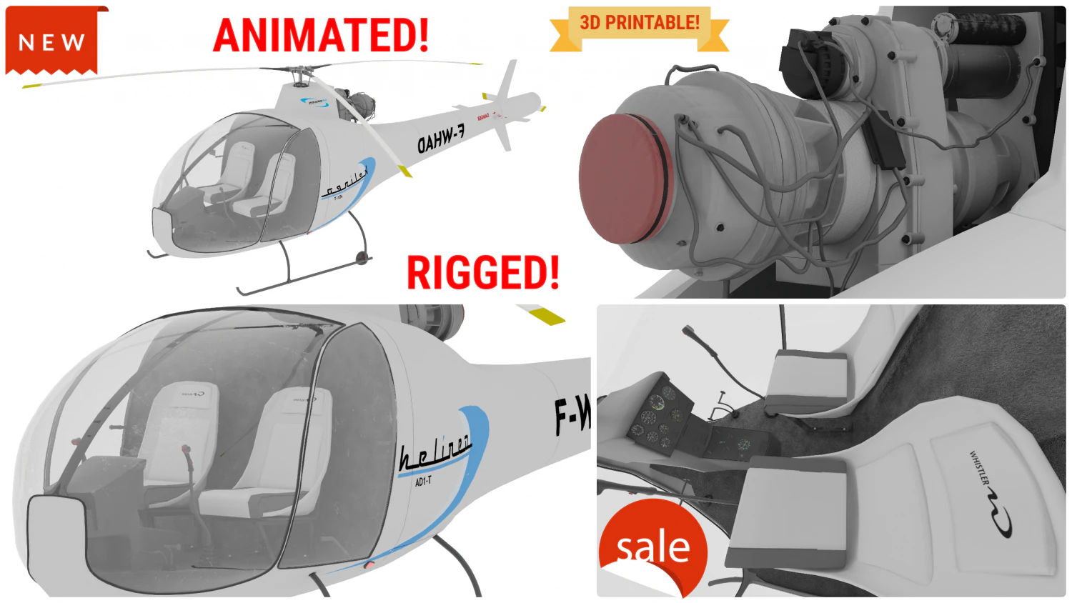 AWESOME HELICOPTER ANIMATED AND RIGGED 3D PRINTABLE MODEL 3D Model .c4d .max .obj .3ds .fbx .stl .blend 