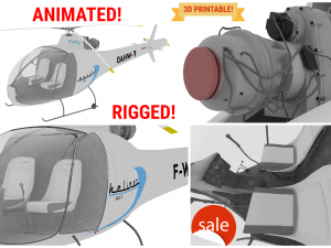 AWESOME HELICOPTER ANIMATED AND RIGGED 3D PRINTABLE MODEL 3D Model