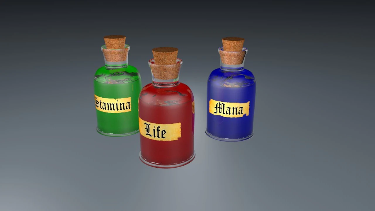 potion bottles 3D Model .c4d .max .obj .3ds .fbx .stl .blend 