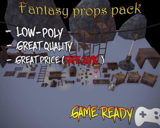 fantasy props pack pbr Modèle 3D .c4d .max .obj .3ds .fbx .stl .blend